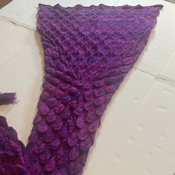 Other - Purple pink and bluish knitted Mermaid Tail Blanket costume with fringe at ends